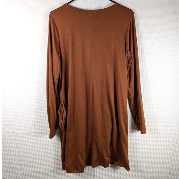 White Birch M Brown Long Sleeve Babydoll Tunic Dress Keyhole Neck Stretch Fall - Picture 4 of 4